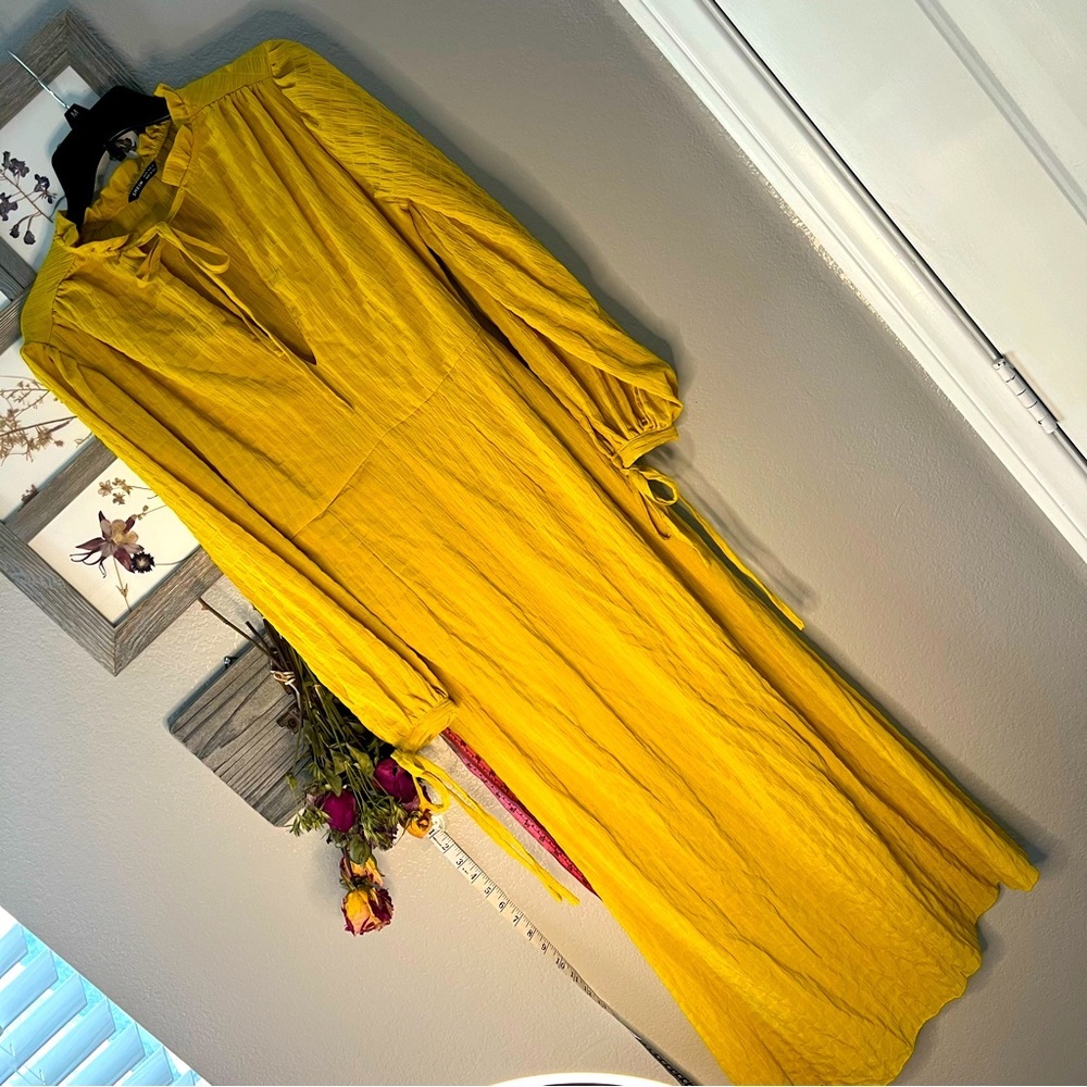 SHEIN | gauze mustard maxi dress, long sleeves. NWOT. SIZE medium.